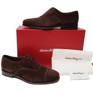 SALVATORE FERRAGAMO SHOES SEUL CAP TOE OXFORD BROWN SUEDE